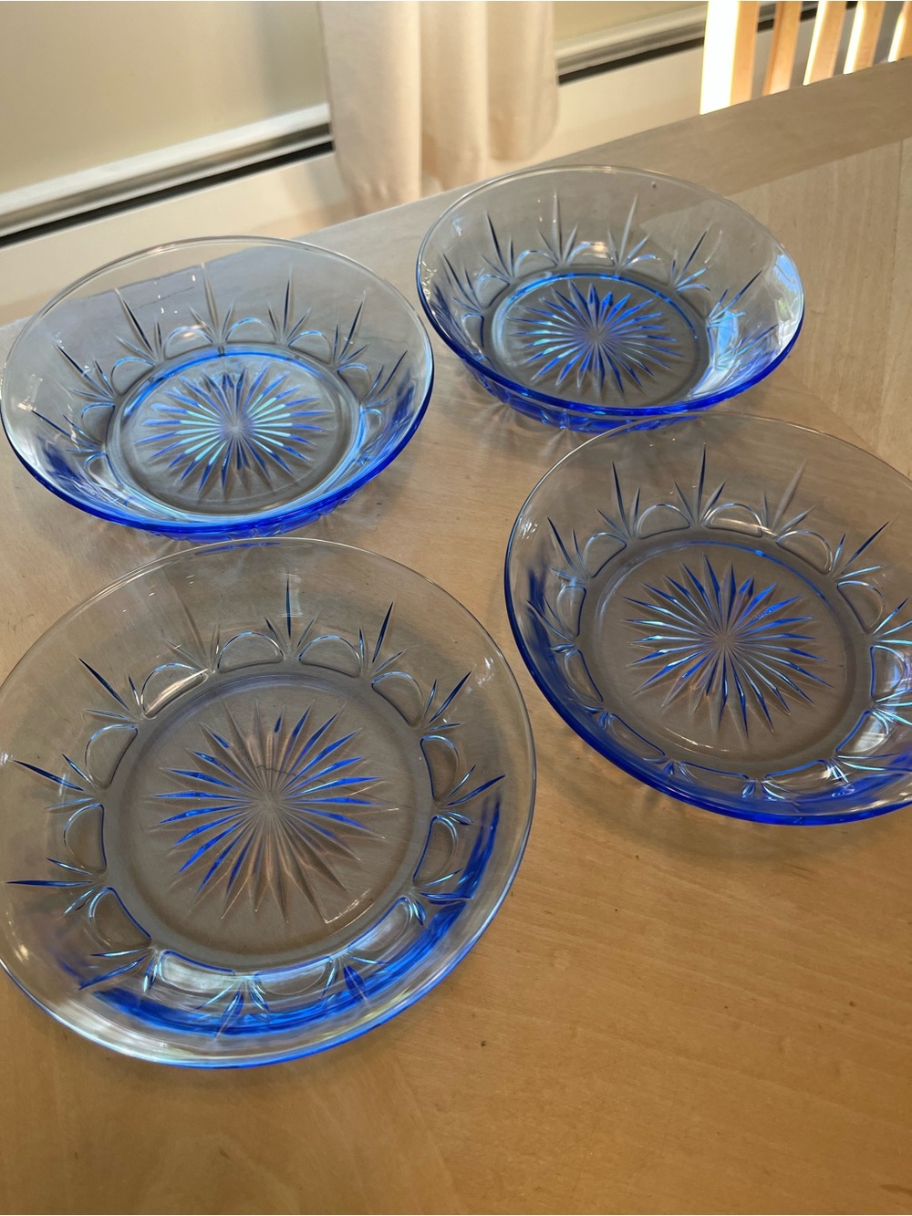 Vintage Set Of 4 Avon Fostoria Classic American Blue Glass Bowls 7”